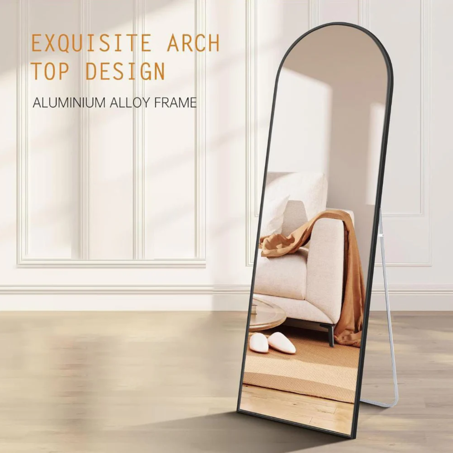 Full Length Life Size Floor Free-standing Arched Metal Frame Mirror