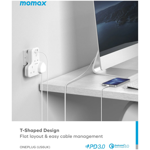 Momax Oneplug 3 Outlet T-Shaped Extension Socket with USB