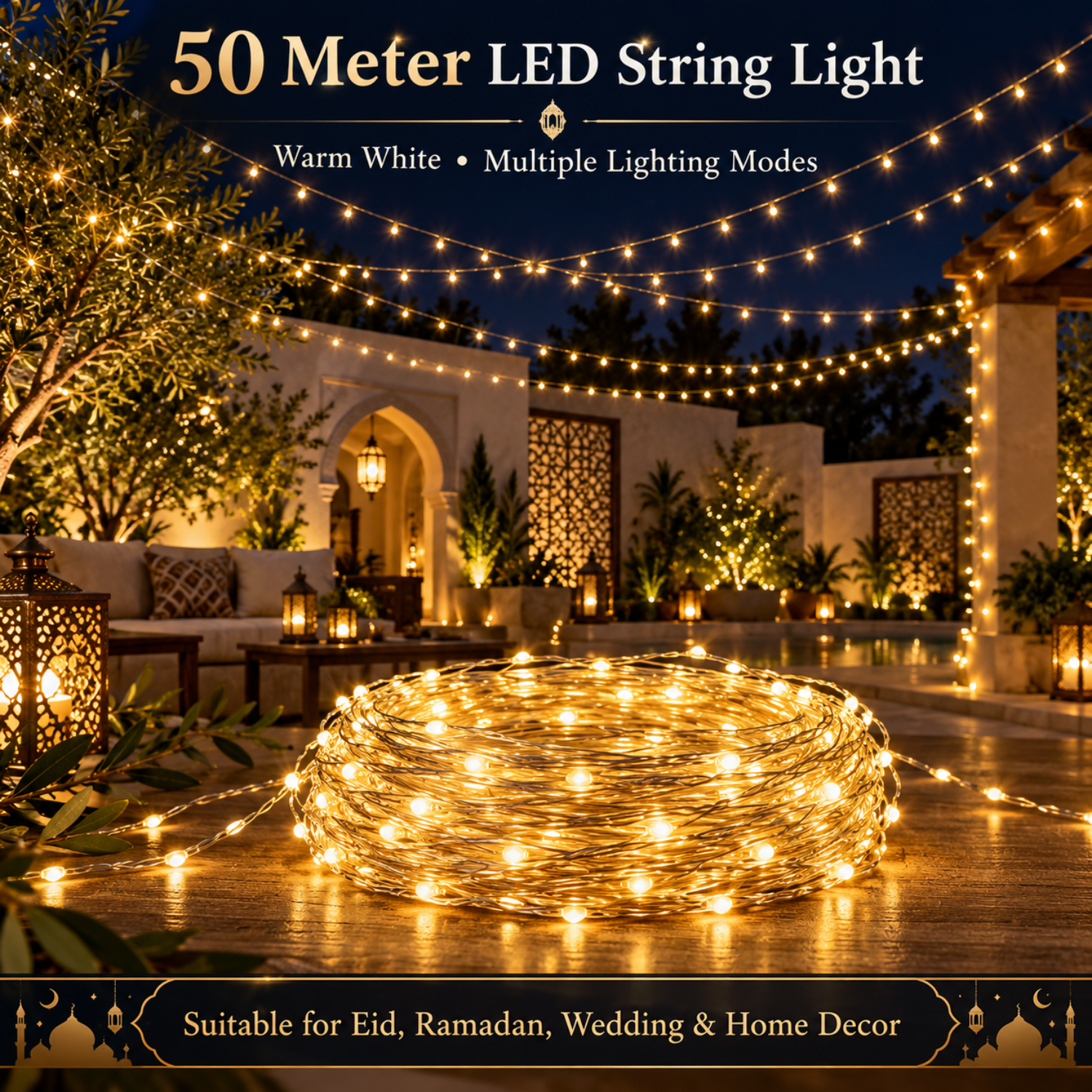50 Meter LED String Decor Light with Modes for Wedding and Home Decoration