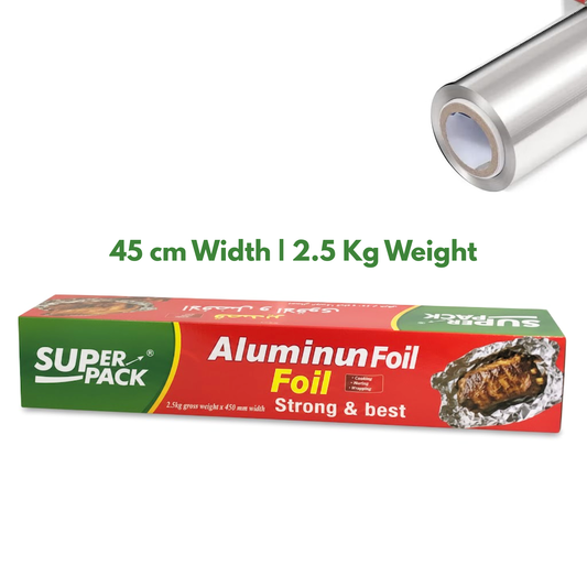 Super Pack Professional Grade Aluminum Foil with Built-in Roller and Cutter 45 cm Width | 2.5 Kg Weight