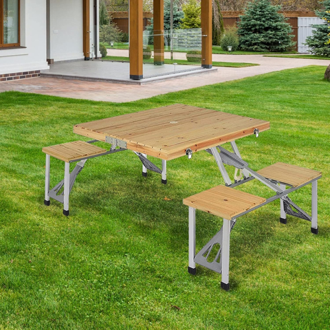 All-in-one Portable Folding Outdoor Camping Picnic Table with 4 Seats ...