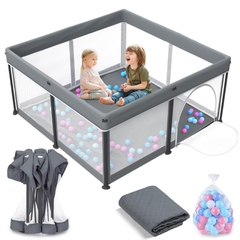 Portable Folding Playpen with Mat and 30 Balls | 120 x 120 x 68 cm Grey