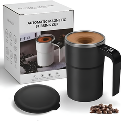 Automatic Magnetic Self-Stirring Mug With Lid Digital Display Rechargeable Mixing Cup Black