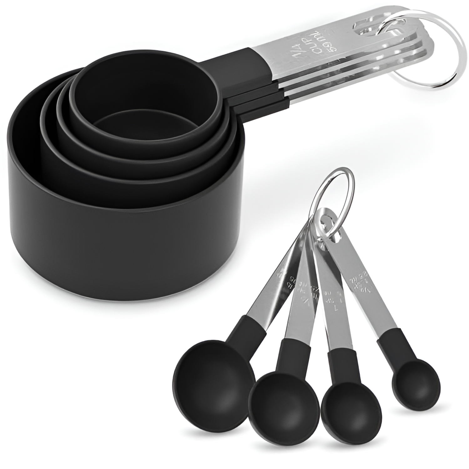 Measuring Cups and Spoons Set, Kitchen Baking Tools, Cake Making Accessories Black