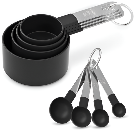 Measuring Cups and Spoons Set, Kitchen Baking Tools, Cake Making Accessories Black