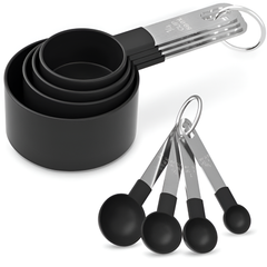 Measuring Cups and Spoons Set, Kitchen Baking Tools, Cake Making Accessories Black