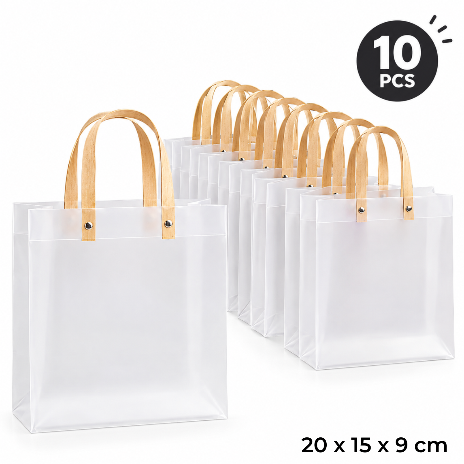 Translucent Plastic Gift Bag with Handle - Pack of 10 Pieces 20 x 15 x 9 cm