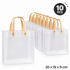 Translucent Plastic Gift Bag with Handle - Pack of 10 Pieces 20 x 15 x 9 cm