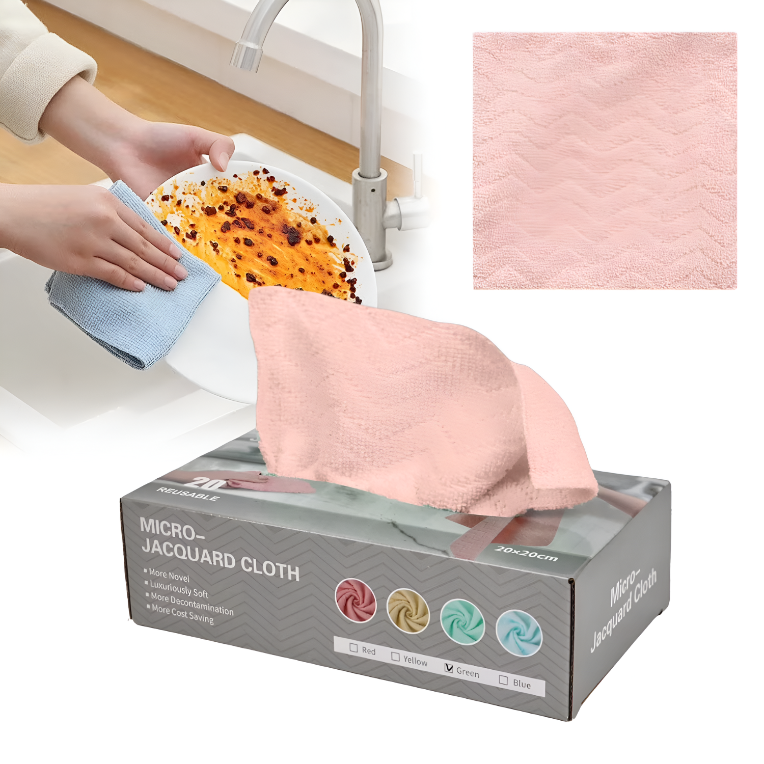 20 Pcs/Box Micro Jacquard Disposable Kitchen Cleaning Cloth, Reusable and Washable Cleaning Wipes