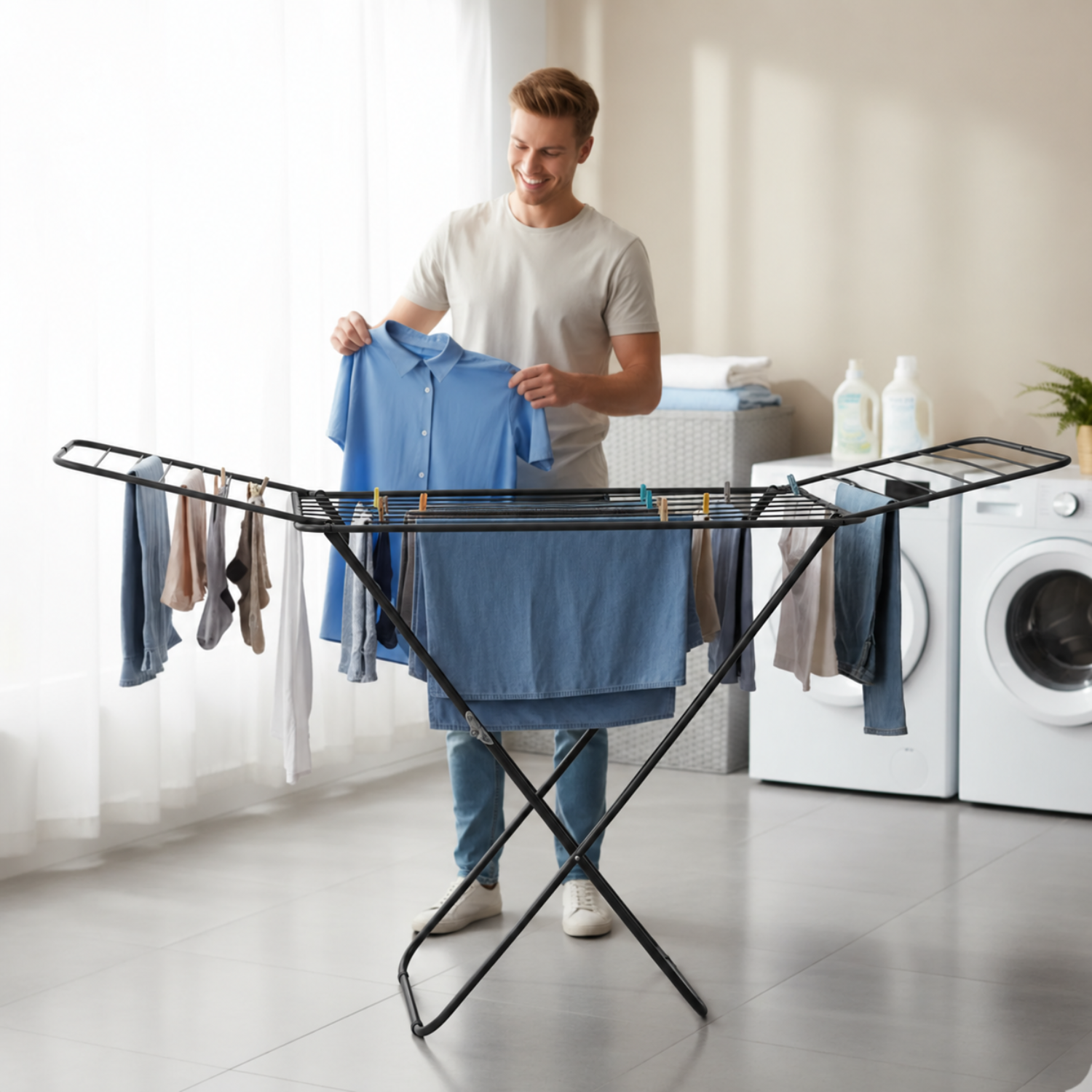 X-Leg Folding Clothes Drying Rack, Outdoor Stainless Steel Clothes Airer