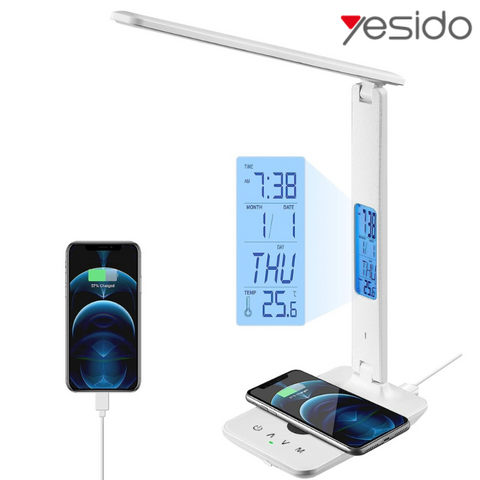 Desk Lamp with 10W Wireless Charging and LCD Display - Yesido DS20