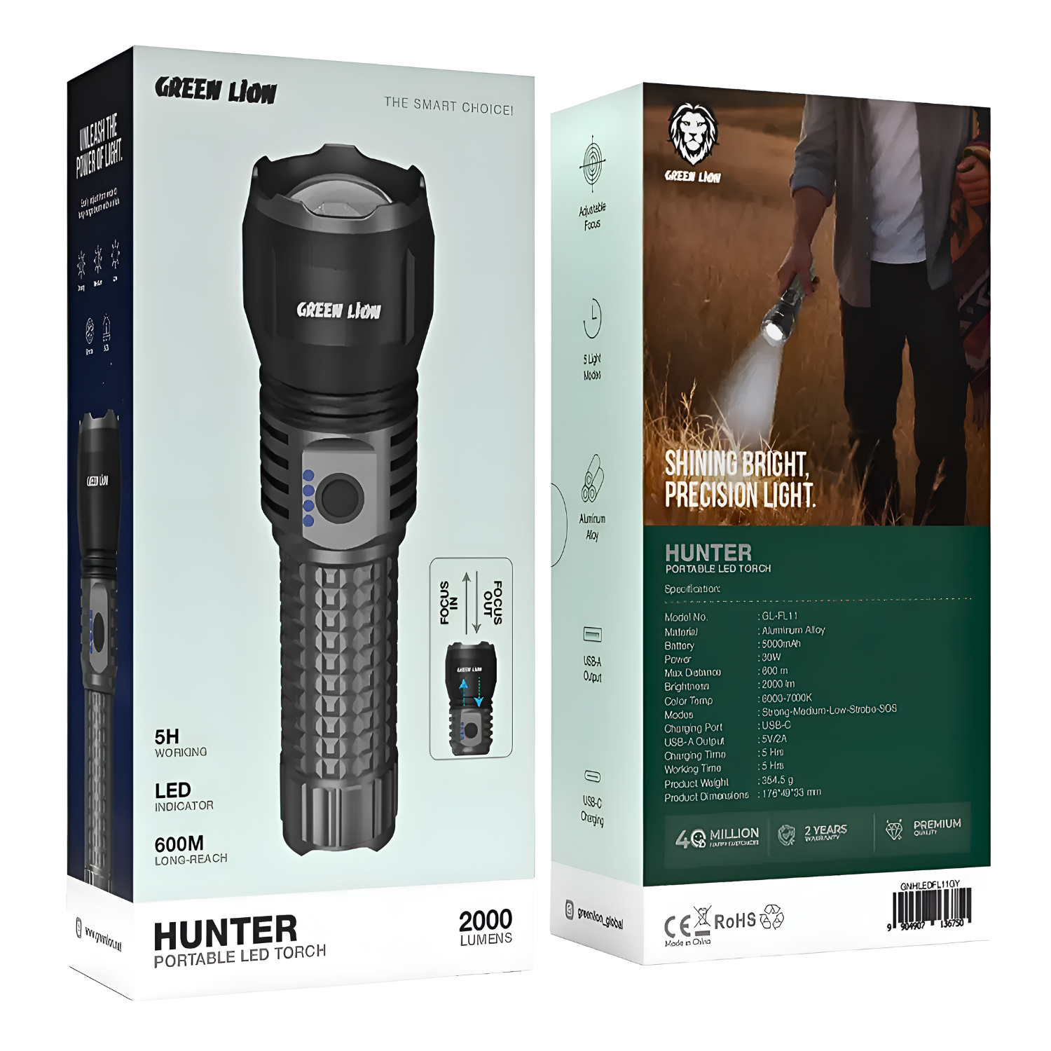 Green Lion Hunter Portable LED Torch Flashlight