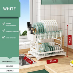 Double Layer Countertop Dish Drying Rack with Cutlery Holder, Cup Rack, Drainboard