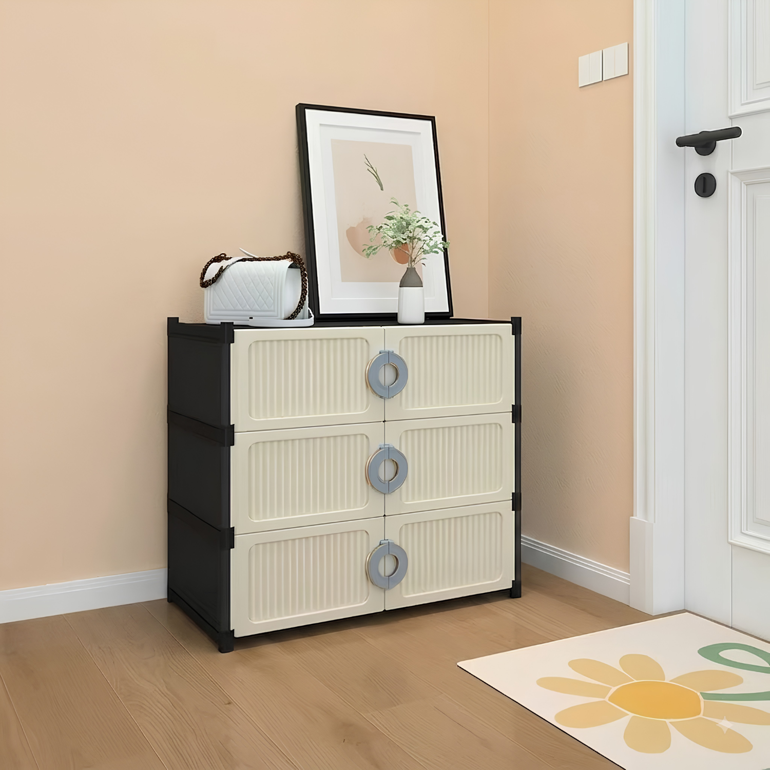 Multi Layer Foldable Shoe Cabinet with Fully Enclosed Anti Dust Storage White 3 Layer