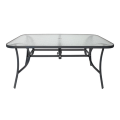 6 Seater Steel and Textilene Chairs with Center Glass Table Patio Garden Furniture