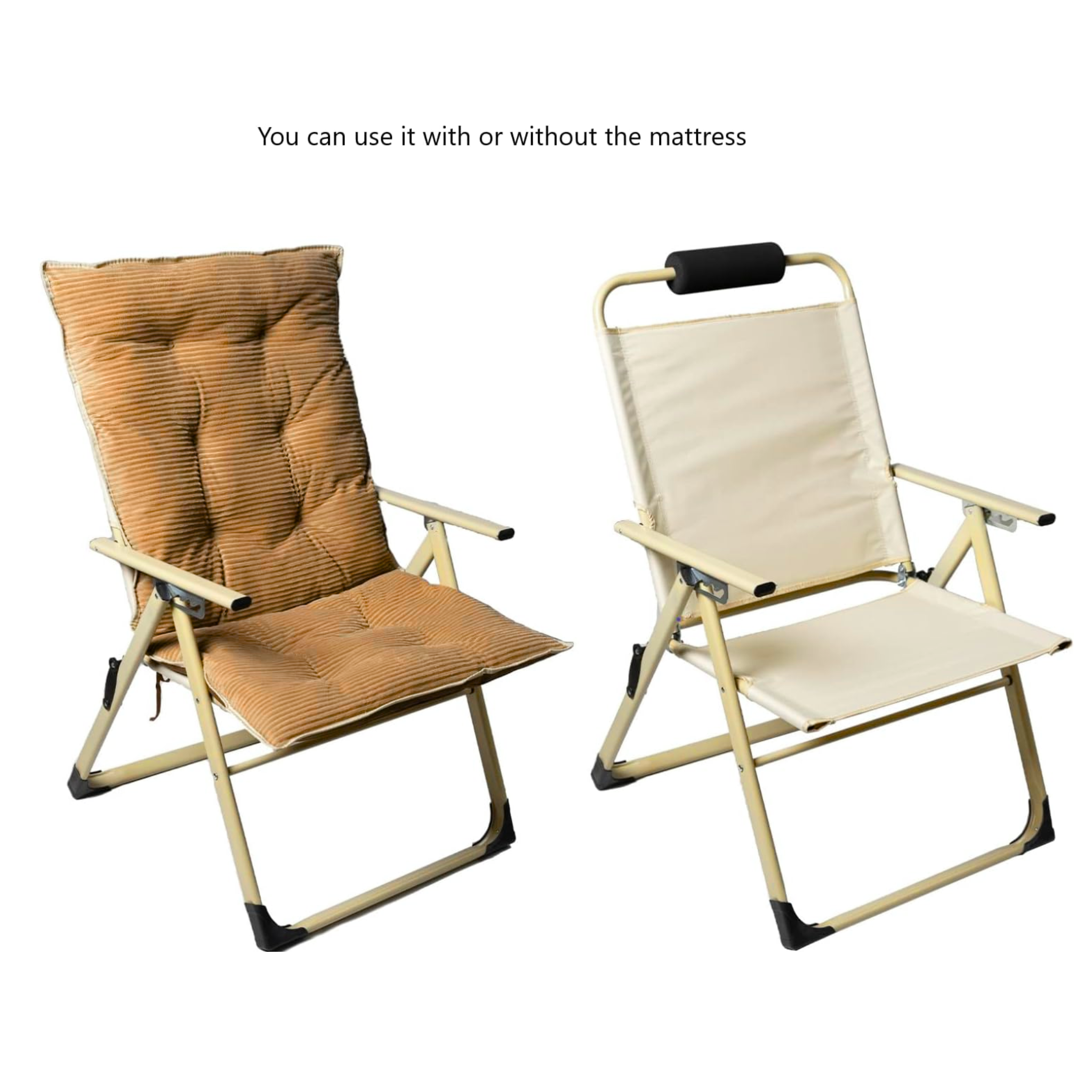 Folding Beach Chair with 5 Level Backrest Adjustment, Removable Cushion and Foot Rest