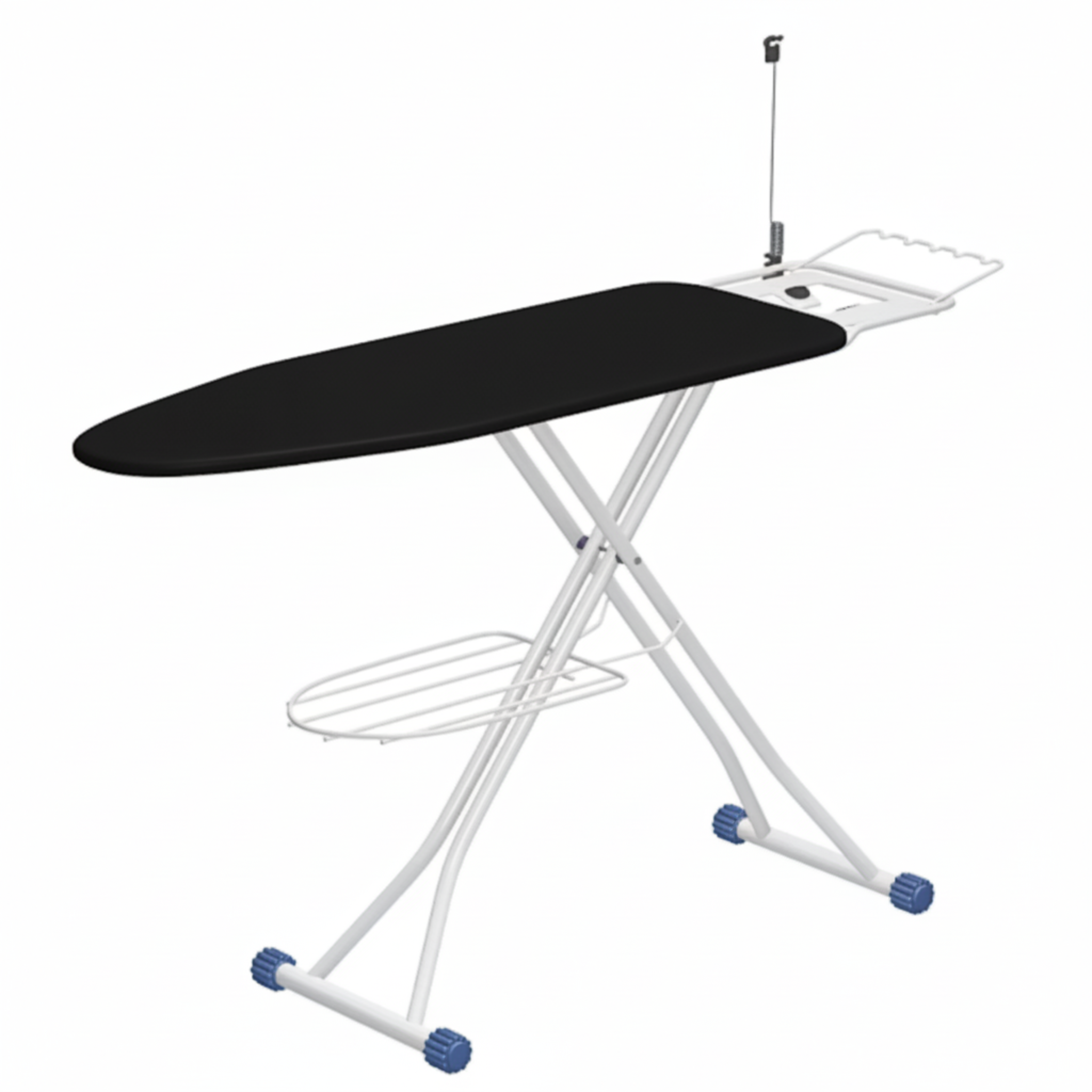Folding Ironing Board with Iron Rest, Height Adjustment, Wire Holder and Storage Tray Black
