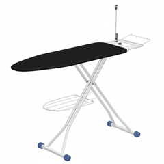 Folding Ironing Board with Iron Rest, Height Adjustment, Wire Holder and Storage Tray Black
