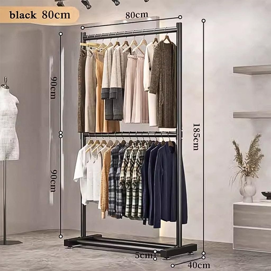 Double Decker Garments Display Rack, High Load Capacity Clothes Hanger 80 x 40 x 185 cm