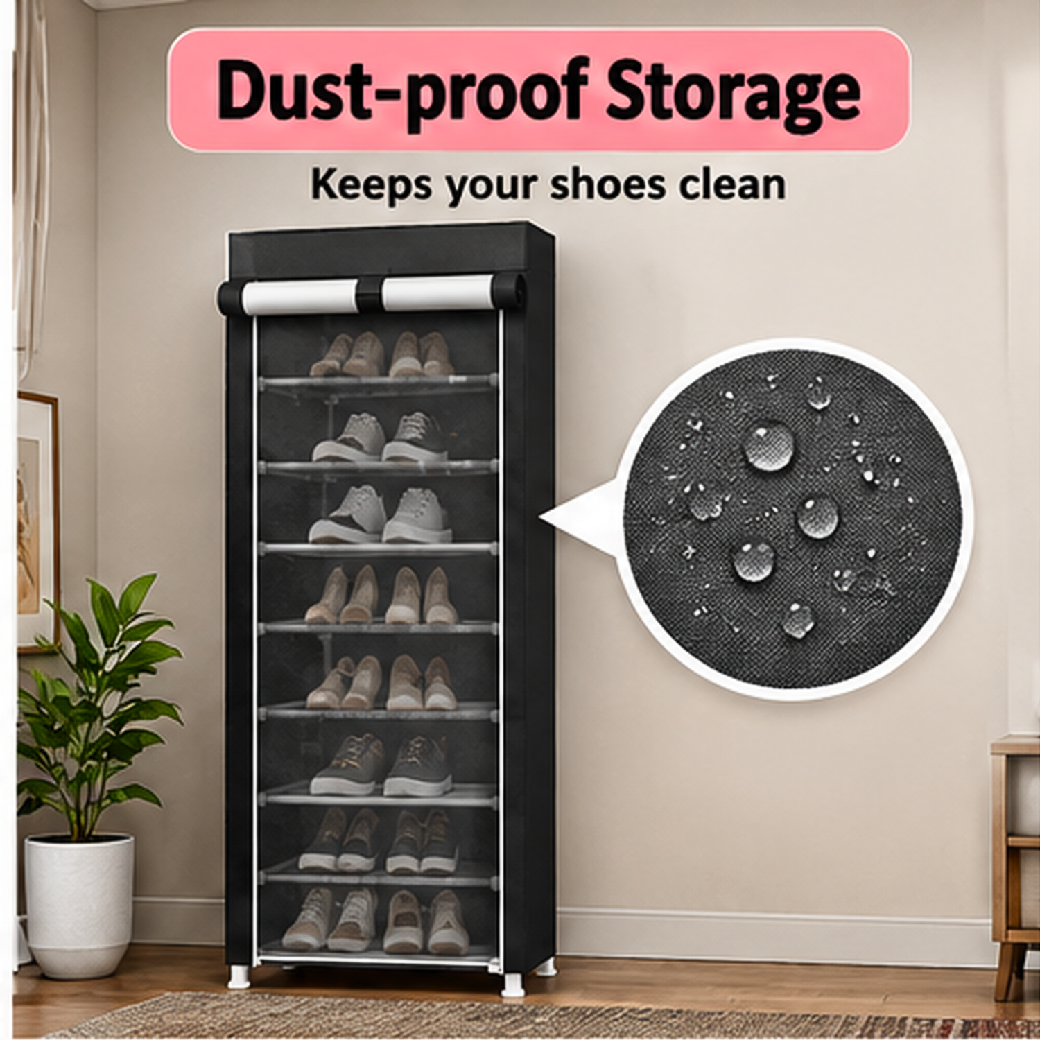 10 Layer Freestanding Shoe Rack with Dustproof Cover