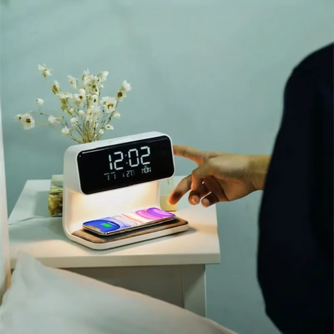 3 IN 1 Elegant Bedside Night Lamp with Wireless Charging, Alarm Clock and LCD Display