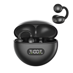 Q71 Wireless Clip On Earbuds, Sports Silicone TWS Earphone with Noise Reduction and Digital Display Black