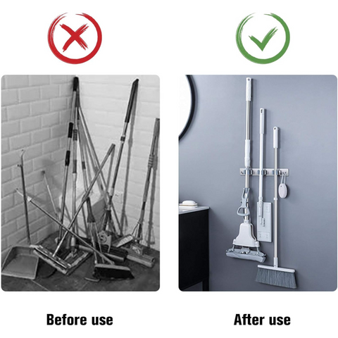 Stainless Steel Wall Drilling Mop & Broom Organizer