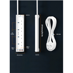 Moxedo 20W Power Strip Surge Protector 7-Way with USB-C PD, 2 USB-A, 4 AC Outlets and 2M Cable Length