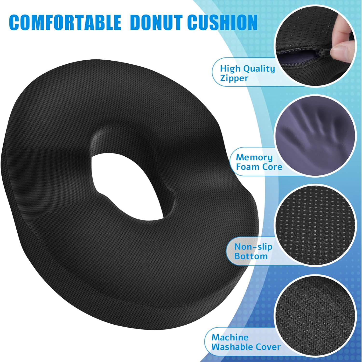 Orthopedic Memory Foam Donut Chair Seat Cushion for Coccyx, Hemorrhoids, Postpartum And Tailbone Pain Relief