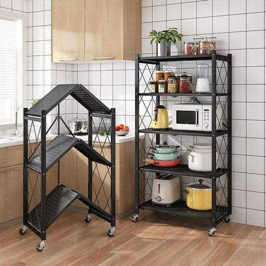 Multi Tier Heavy Duty Foldable Kitchen Storage Rack with Wheels