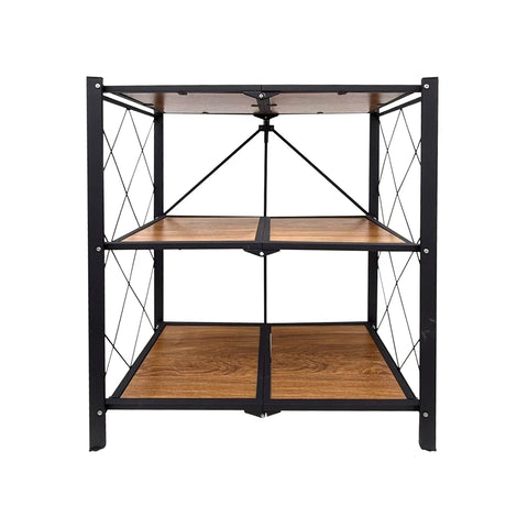 Foldable Storage Rack with Wooden Shelf for Kitchen and Home