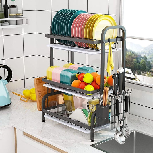 Dish Drying Rack - 3 Tier Stainless Steel Kitchen Dish Storage Rack