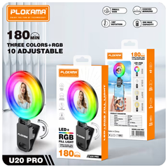 Plokama U20 Pro RGB LED Phone Clip Fill Light Selfie Ring Light with Mirror