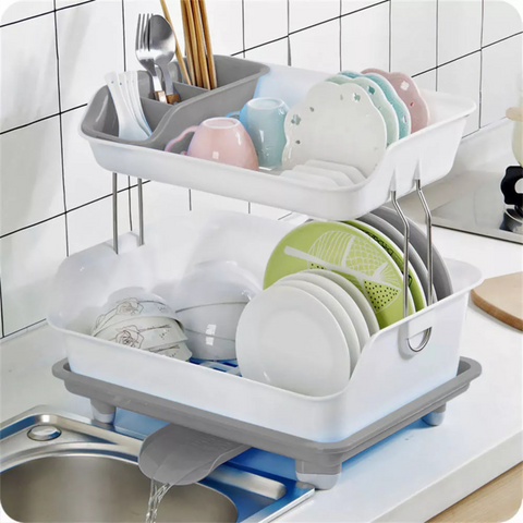 Dish Rack Two Layers Detachable Kitchen Storage Shelf with Drain Tray