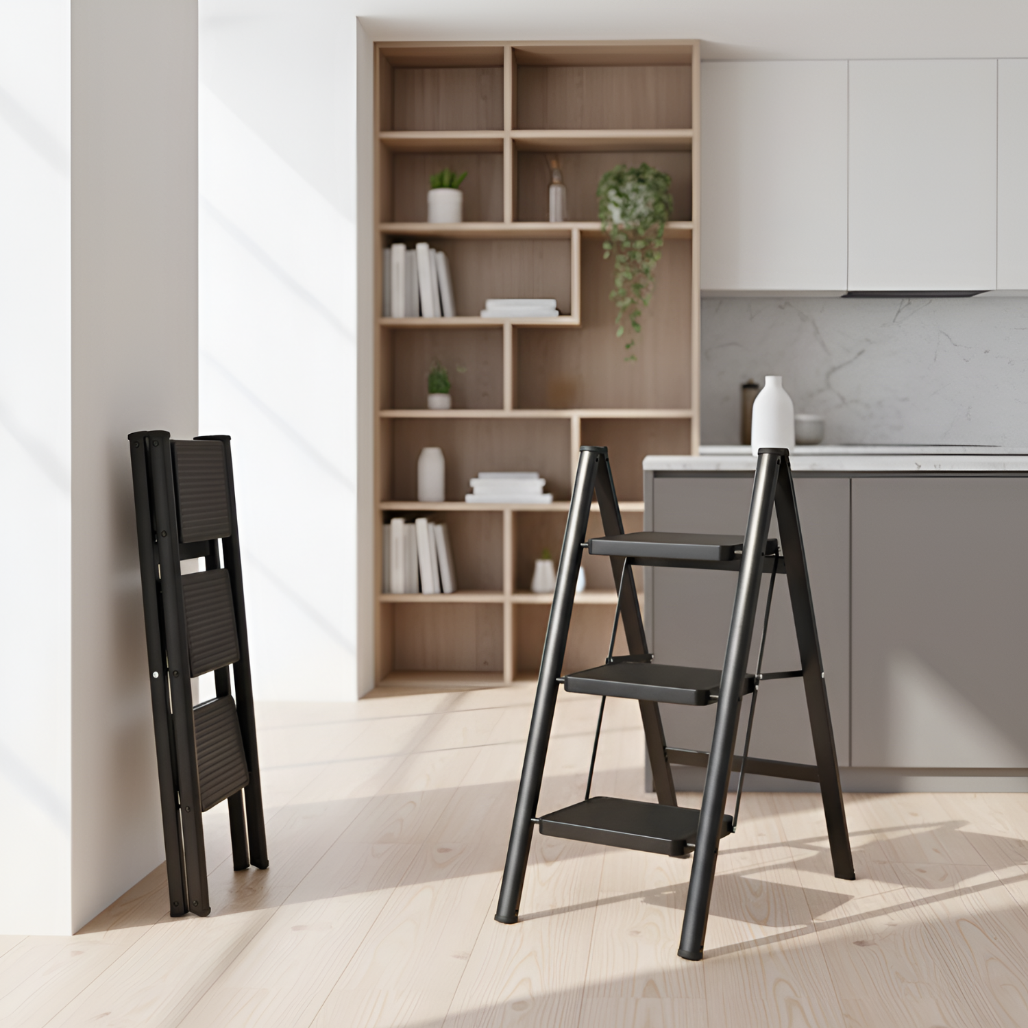 Foldable 3-Step Stool Ladder with Wide Pedals and 150 kg Load Capacity