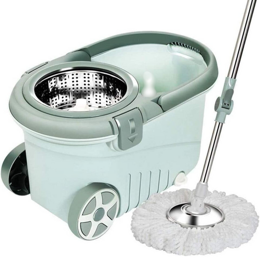 Spin Floor Mop Bucket Set with Wringer, Hands-free Wring Mop with 2 Microfiber Heads