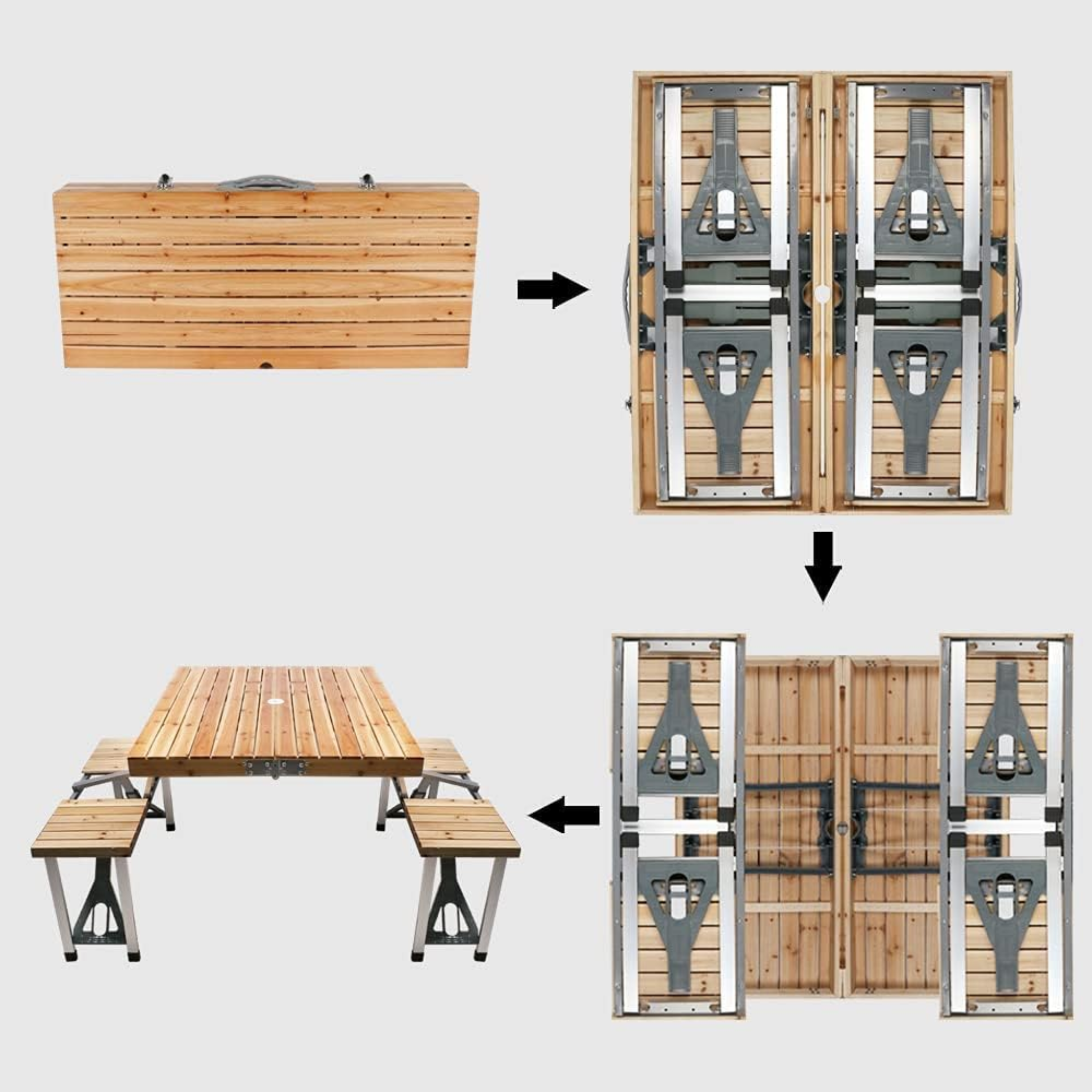 All-in-one Portable Folding Outdoor Camping Picnic Table with 4 Seats & Umbrella Hole