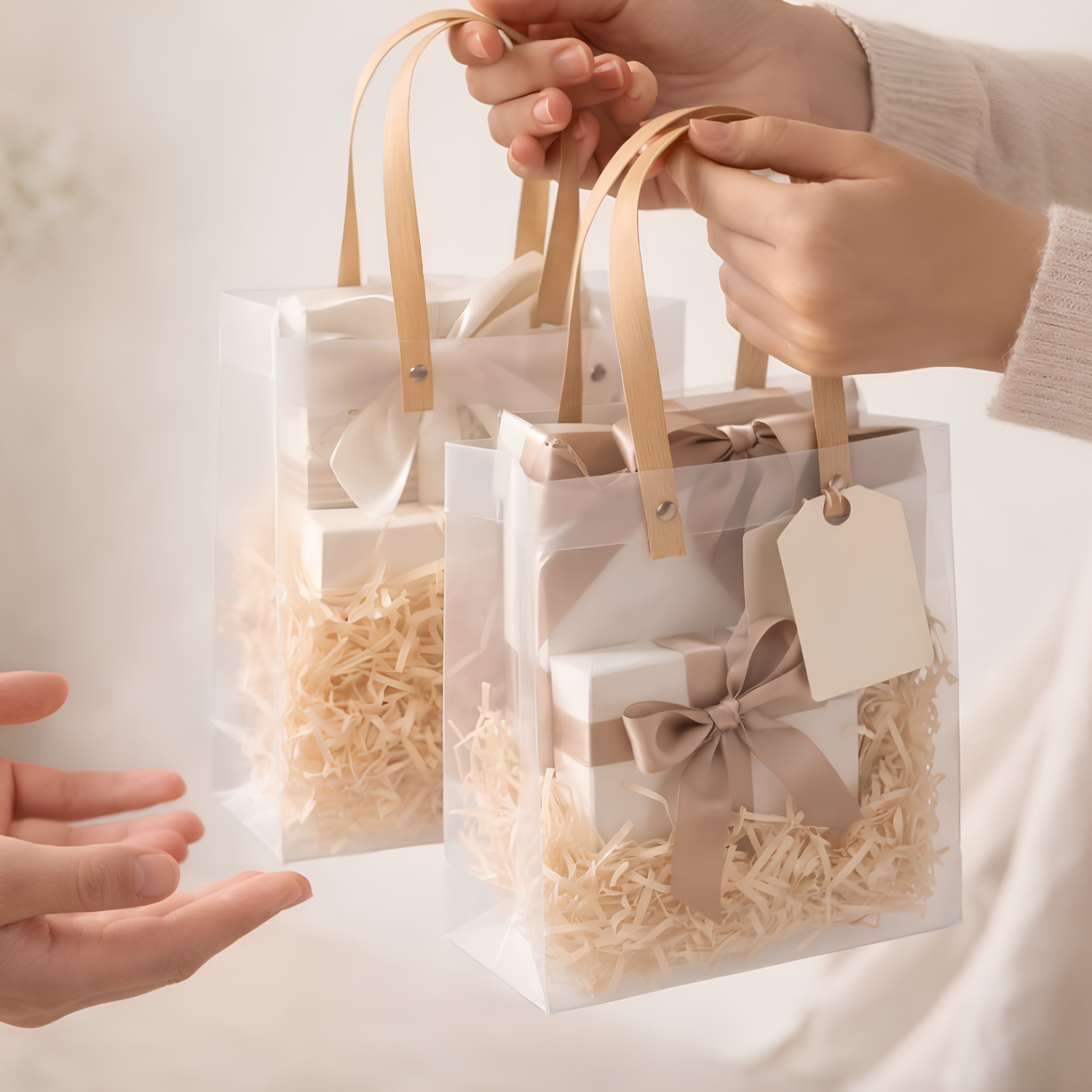 Translucent Plastic Gift Bag with Handle - Pack of 10 Pieces
