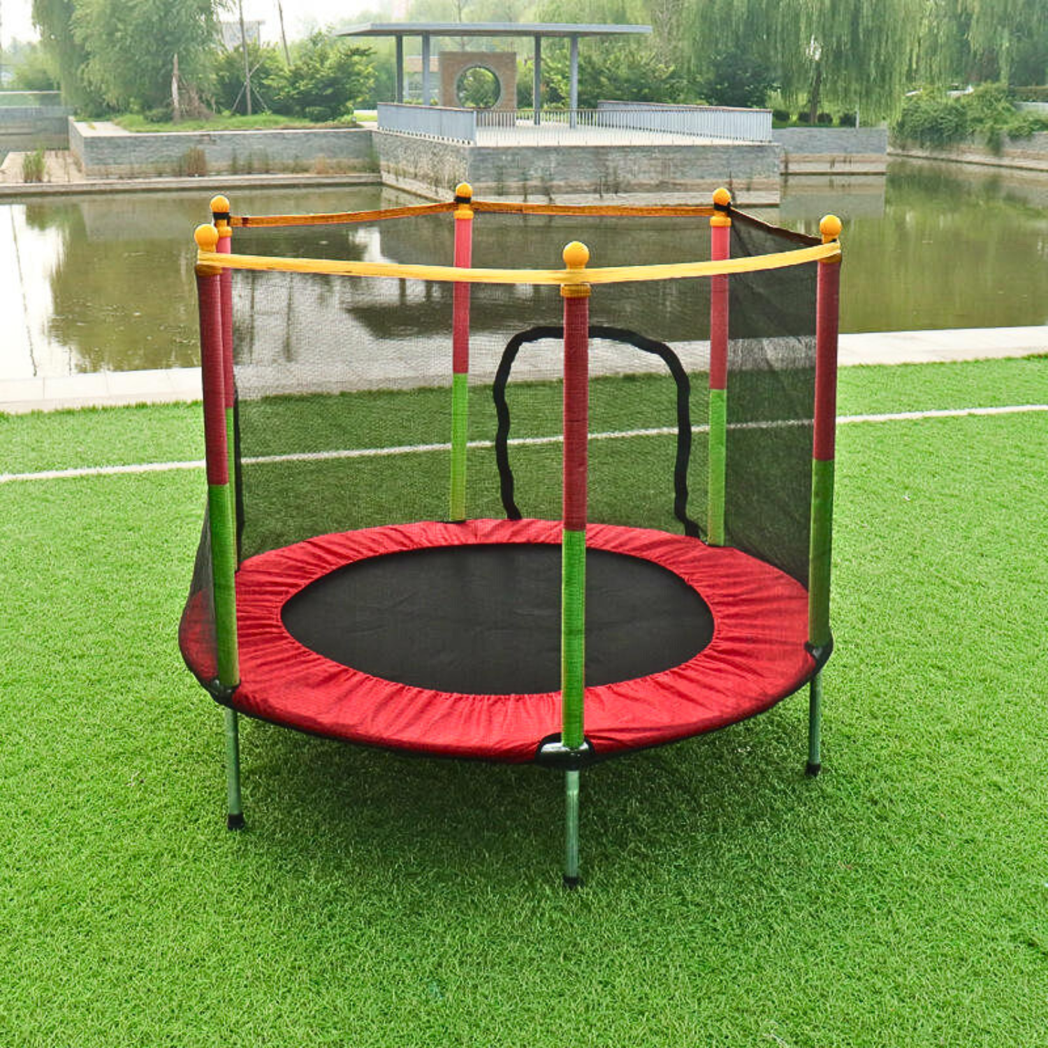 Kids Jumping Trampoline with Safety Enclosure Net for Indoor Outdoor Play