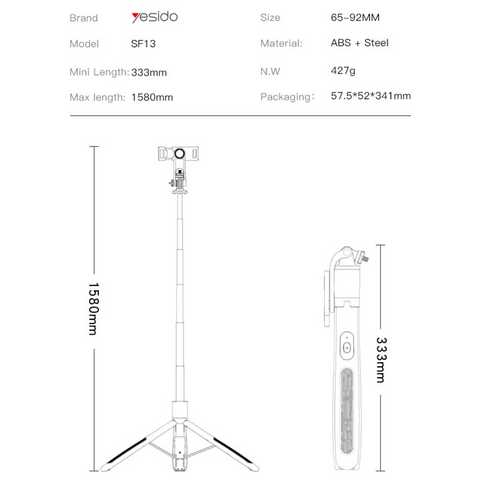 Selfie Stick Tripod Stand - Yesido SF13