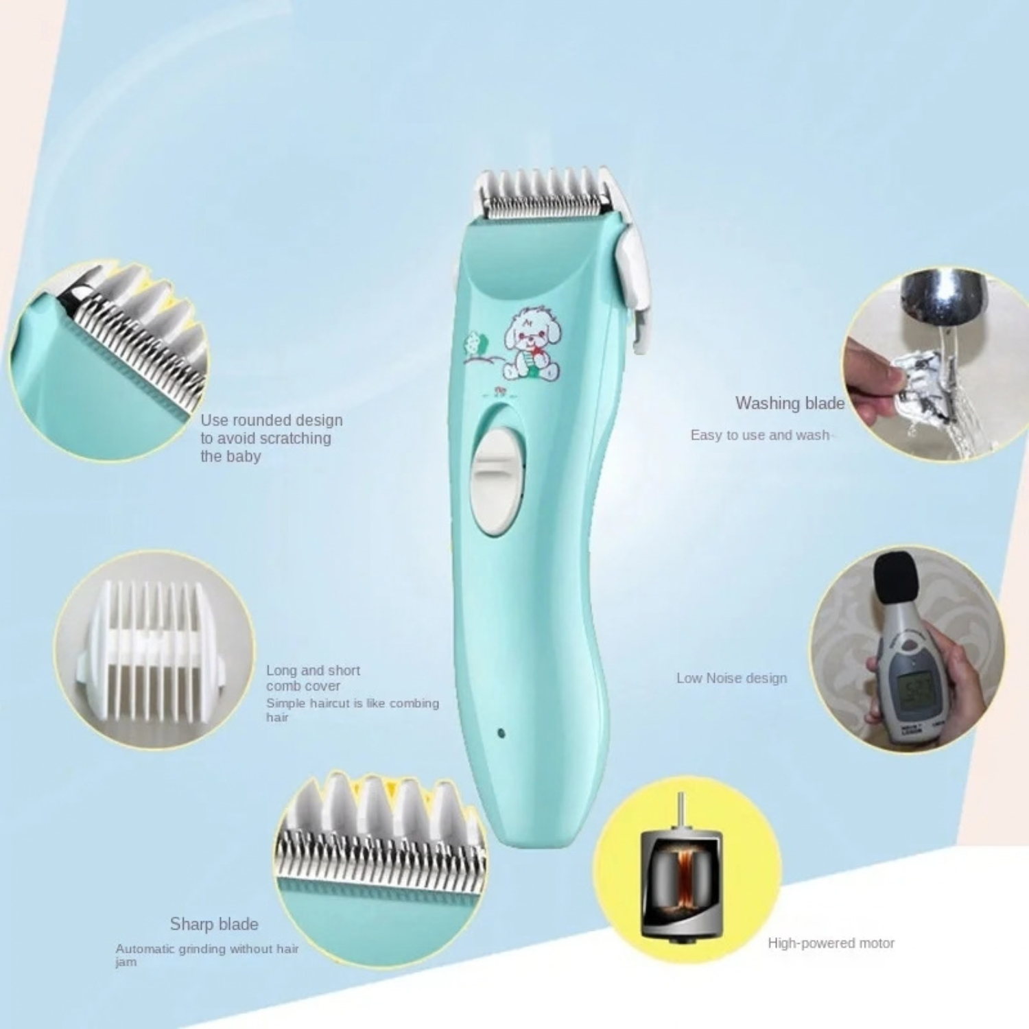 Rechargeable Baby Hair Trimmer, with 2 Auxiliary Combs and Accessories