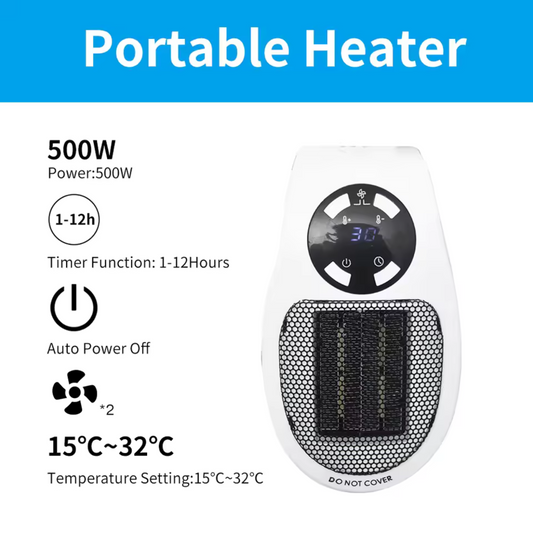 500W Portable Electric Mini Heater with Timer & Over Heating Protection