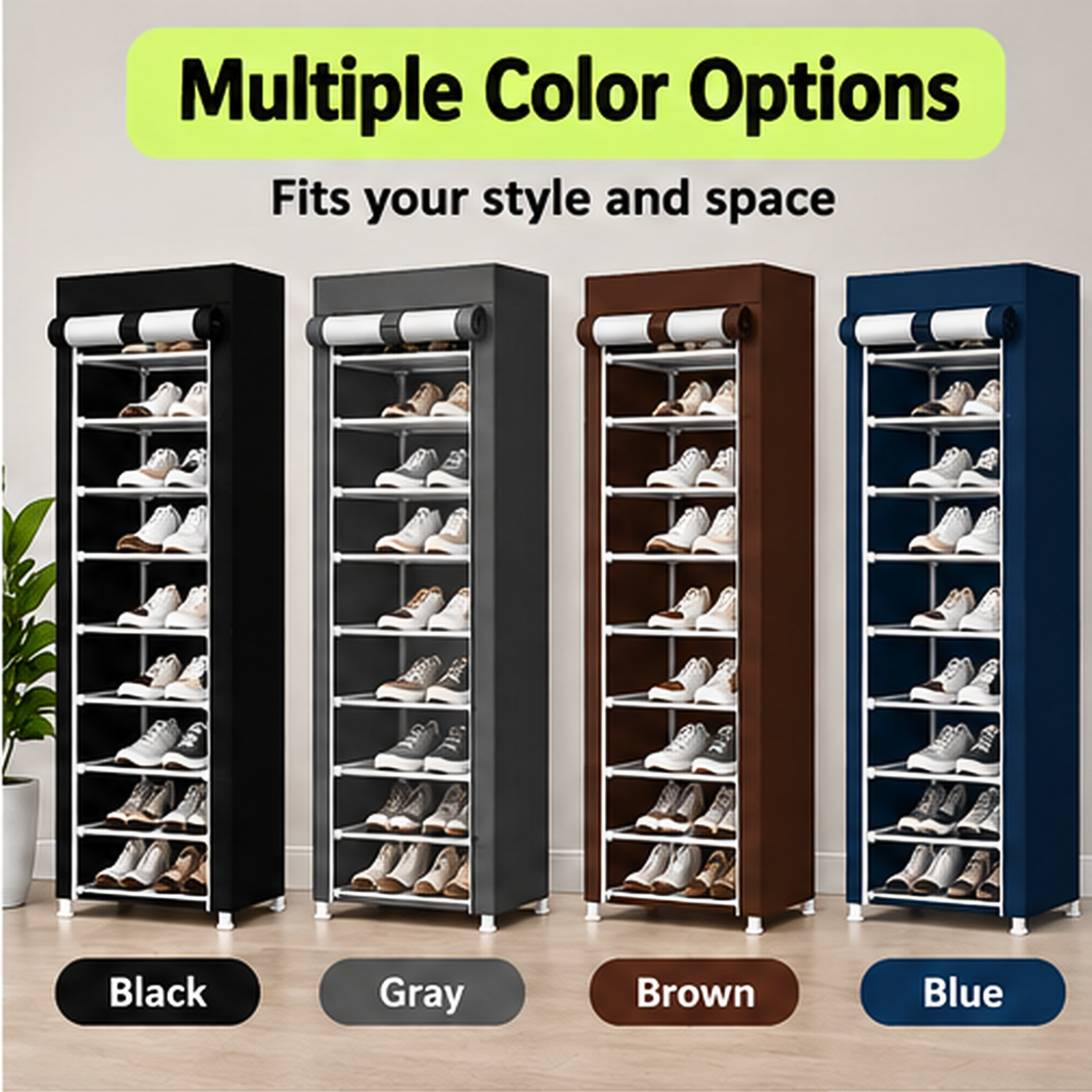 10 Layer Freestanding Shoe Rack with Dustproof Cover
