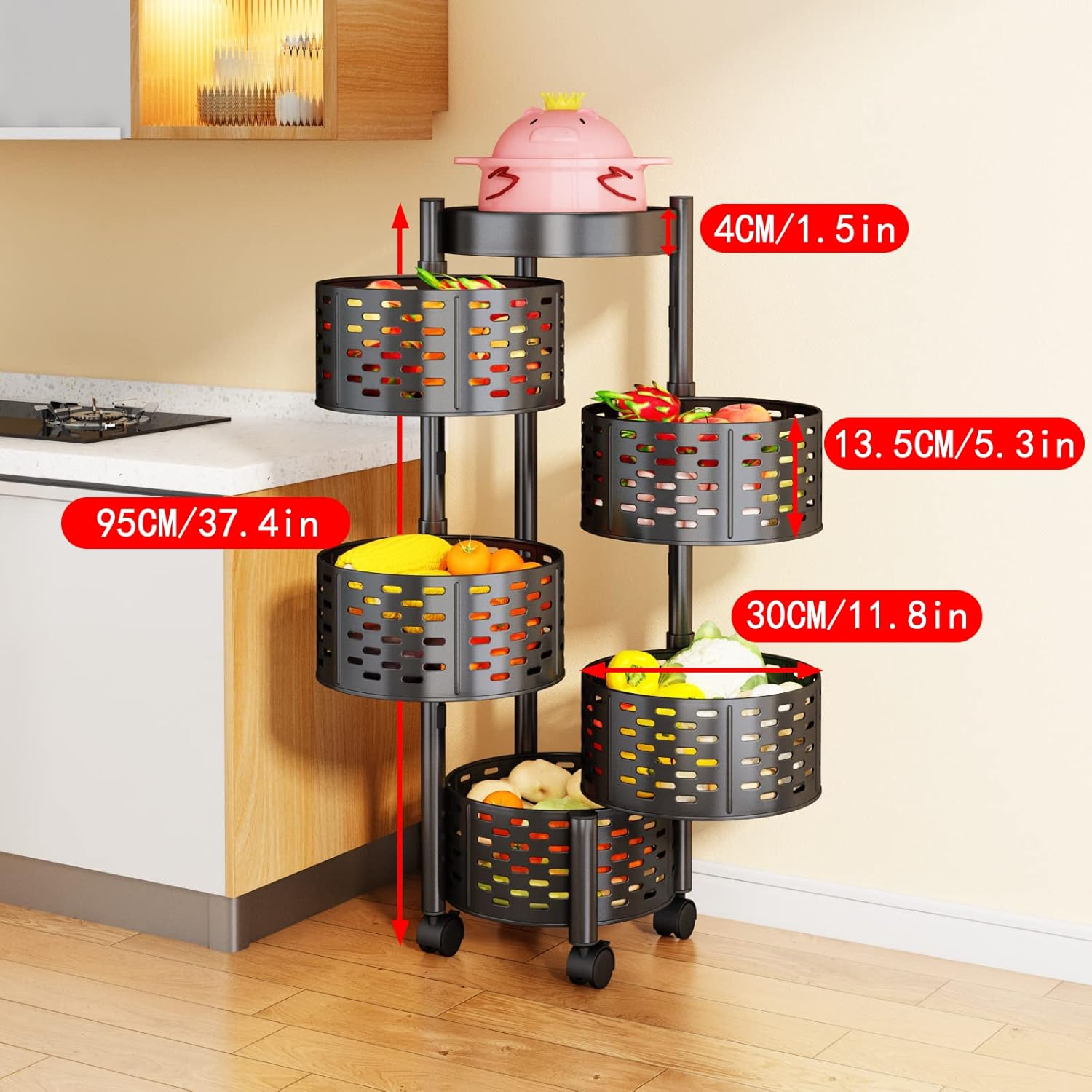 5 Tier Rotating Storage Organizer Rack for Kitchen