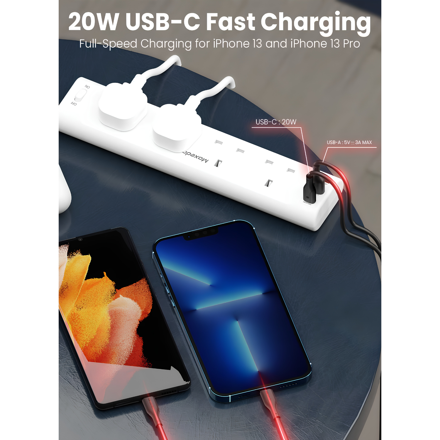 Moxedo 20W Power Strip Surge Protector 7-Way with USB-C PD, 2 USB-A, 4 AC Outlets and 2M Cable Length