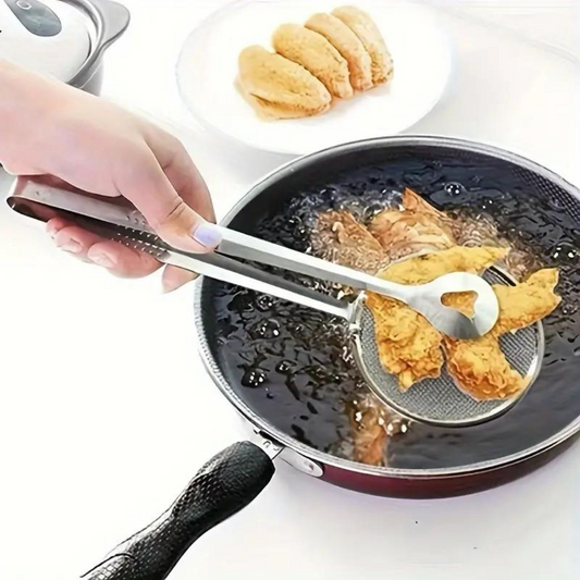 Frying Oil Strainer Spoon, Stainless Steel Skimmer Filter Tong