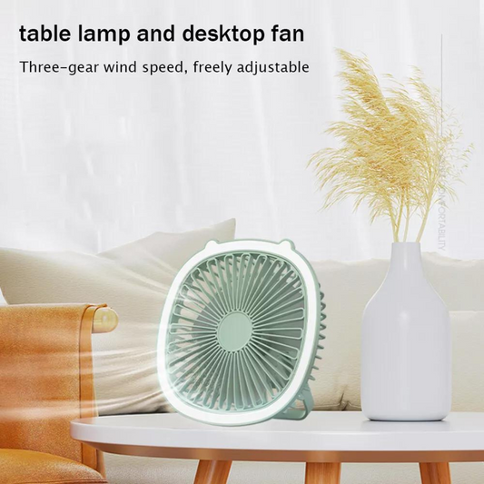 Portable USB Rechargeable 3 Speed Table Desk Fan with Lamp