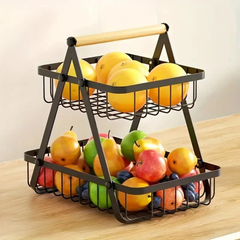 Double Layer Vegetable and Fruits Storage Basket Black