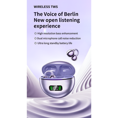 Q71 Wireless Clip On Earbuds, Sports Silicone TWS Earphone with Noise Reduction and Digital Display