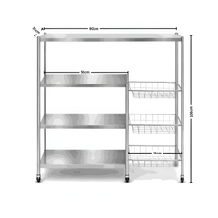 Full Stainless Steel Kitchen Utility Storage Rack with Mesh Baskets and Wheels